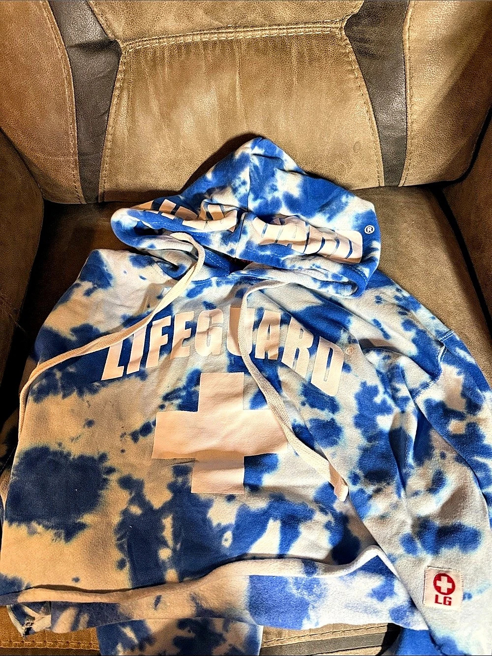 Lifeguard Tie Dye Cropped Hoodie Blue & White XL